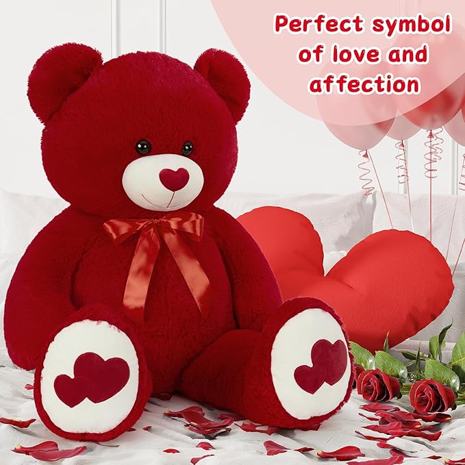 Tezituor Large Teddy Bear Stuffed Animal 47" - Big Teddy Bear with Love Red Heart - Giant Stuffed Bear Plush Toys for Kid Christmas Birthday - Valentines Bear Gift for Girlfriend, Red