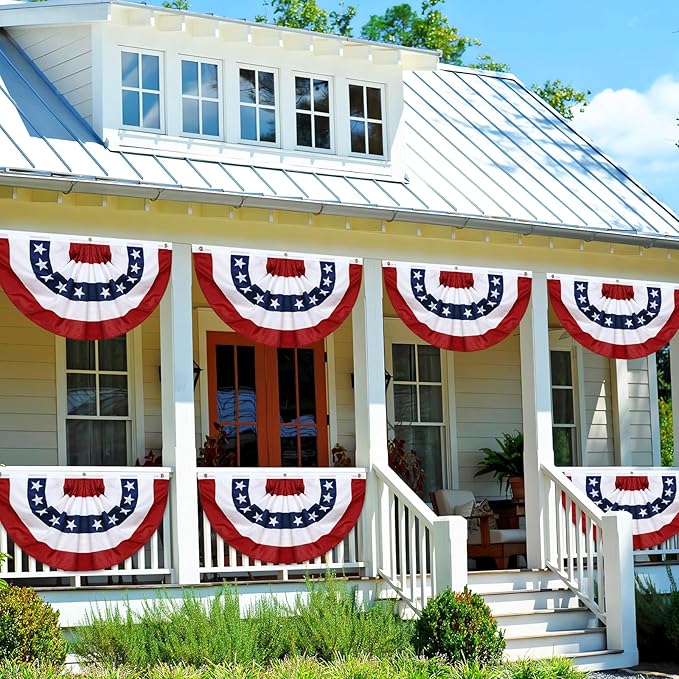 3 Pack American Pleated Fan Flag,3 X 6 FT American Bunting with Brass Grommets and Zip Ties,Patriotic Half Fan Banner Flag Decor, Memorial Day 4th of July Decoration Outdoor