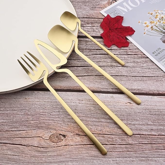 JASHII Flatware Set 32-piece Silverware Set Matte Finished Cutlery Set Service for 8 Include Knife/Fork/Spoon/Coffee spoon Dishwasher Safe (Champagne Gold)