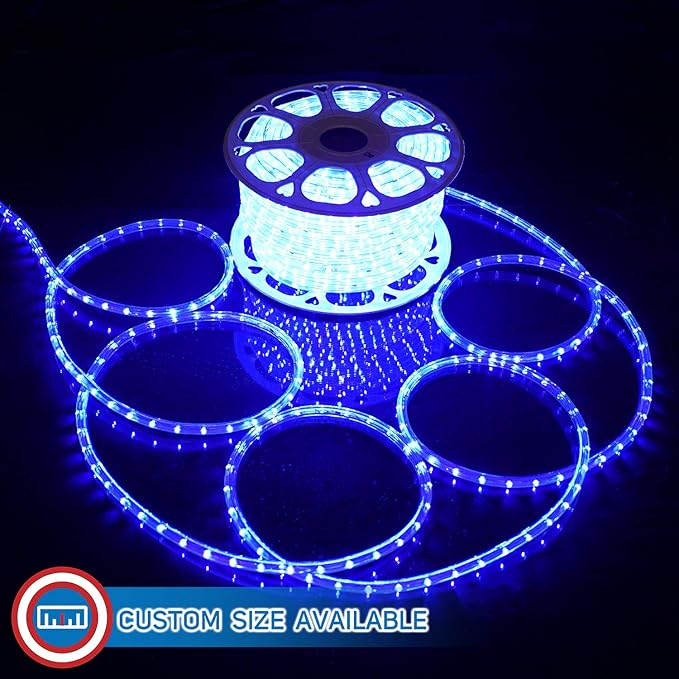 Russell Decor 100ft/30m Led Rope Lights Lamps Kit Indoor Outdoor Decorative Lighting for Party Wedding Trees Backyard Patio Deck Bright Flexible String Tube Lights Waterproof- Blue