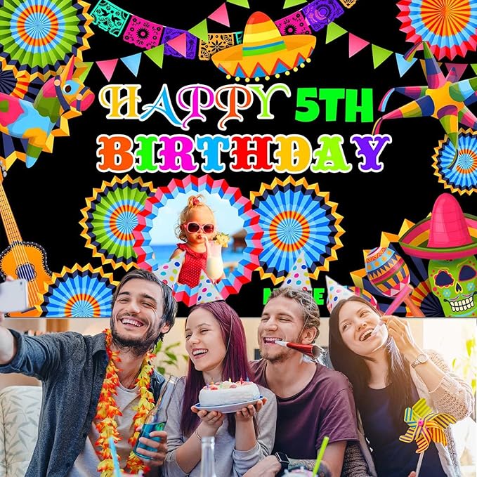 Custom Space Mexican Fiesta Carnival Happy Birthday Party Decorations Supplies Personalized Mexican Fiesta Carnival Birthday Backdrop Banner(6x9ft)