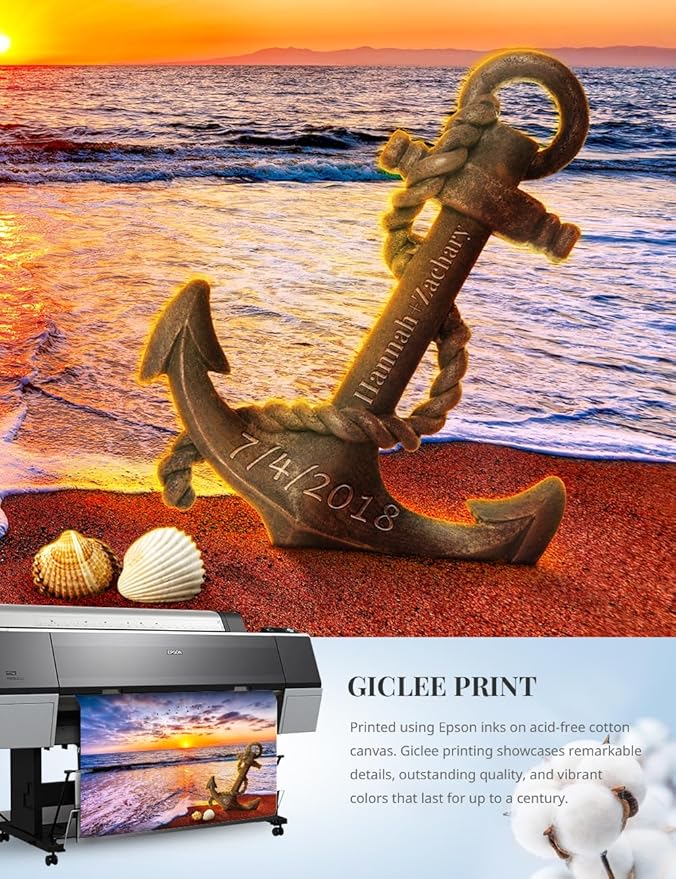 IPIC - "Anchored in Time Personalized Canvas Wall Art, Custom Beach Sunset Canvas Print with Name and Date, A Personalized Gift for Couple, Wedding, or Anniversary, Coastal Home Decor