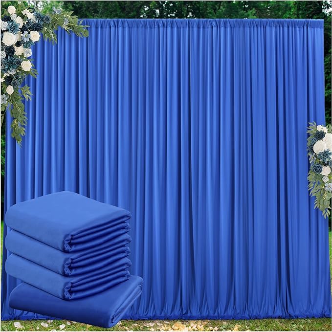 Outpain 20 ft x 8 ft Royal Blue Backdrop Curtain Panels, 4 Panels 5 ft x 8 ft Wrinkle Free Polyester Photography Backdrop Drapes, Wedding Party Home Decoration Supplies