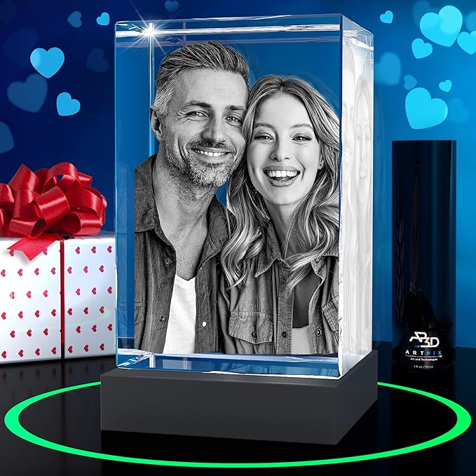 ArtPix 3D Premium Crystal Photo, Christmas Personalized Gifts for Women, Wife, Her, Him, Men, Husband, Grandma, Great Xmas Customized Gift With Your Own Photo, Custom Glass 3D Laser Etched Picture