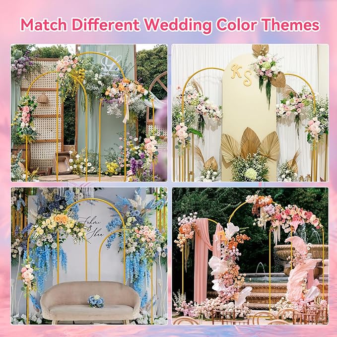 3 Pack Wedding Arch Backdrop Stand, Gold Metal Balloon Arch Stand (6FT, 4.9FT, 3.9FT), Set of 3 Arched Frame Decoration for Wedding, Birthday, Baby Shower, Party