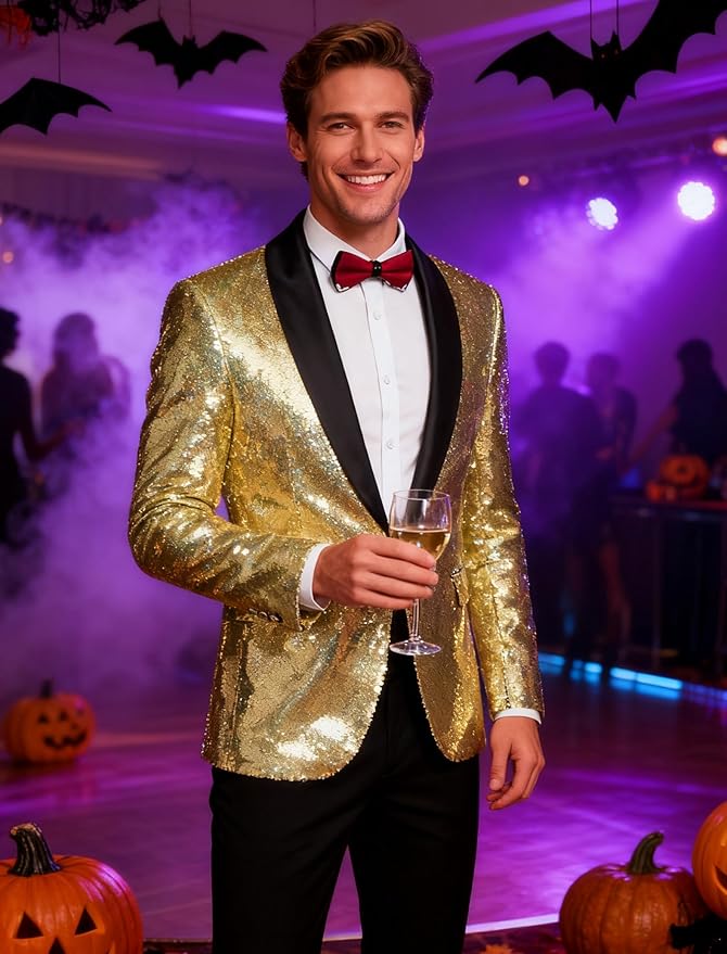 COOFANDY Mens Shiny Sequin Blazer Tuxedo Party Dinner Prom One Button Suit Jacket