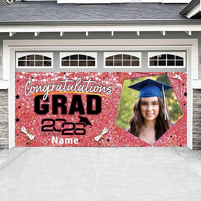 Custom Garaduation Garage Door Banner Cover 16 x 7 ft Class of 2026 Congrats Grad Party Backdrop Personalized Graduation Decoration(Pink and Black)