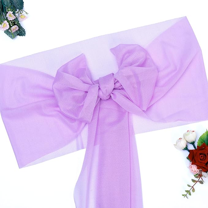 VDS Pack of 300, Orchid, Sheer Chiffon Chair Sashes Bows Chair Cover Back Tie Ribbon for Wedding Birthday Baby Shower Engagement Ceremony Event Party Banquet Restaurant Dining Chair Decoration