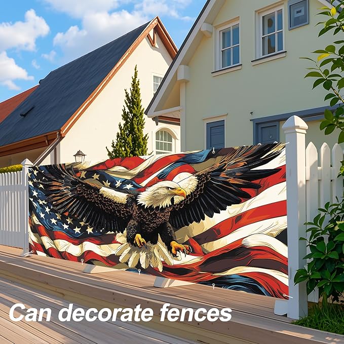 Eagle American Flag Garage Door Banner 7x16FT, Patriotic Bald Eagle & American Flag Design, Outdoor Decoration for Independence Day and National Holidays