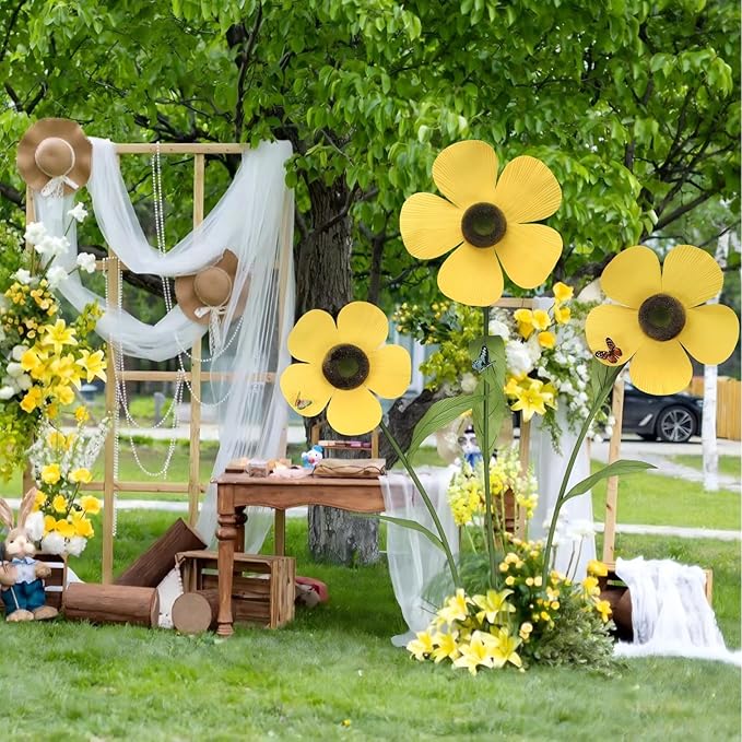 Giant Artificial Daisy Flowers Decoration Five Petal 5.8 Ft Tall Large Fake Daisies Spring Wild Flower for Party Garden Office Home Wedding Decor(Yellow)