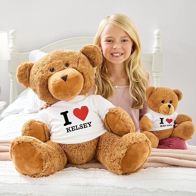 Let's Make Memories Personalized Teddy Bear Gram - Plush Stuffed Animal with Custom Tshirt - Message of Love - I Heart T-Shirt Bear - Little