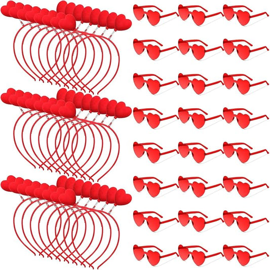 Yunsailing 48 Pcs Valentines Day Heart Headband Boppers and Heart Shape Sunglasses Valentines Accessories Costume Photo Prop(Red)
