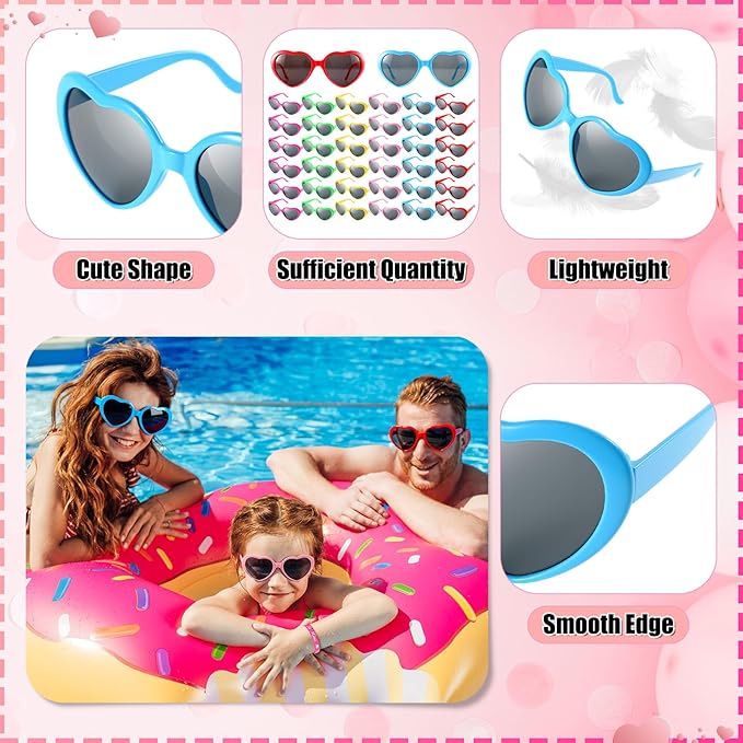 36 Set Valentines Day Gifts for Kids Heart Sunglasses with Valentines Cards Silicone Bracelet Wristbands School Classroom Exchange Gifts Party Favor for Girls Boys