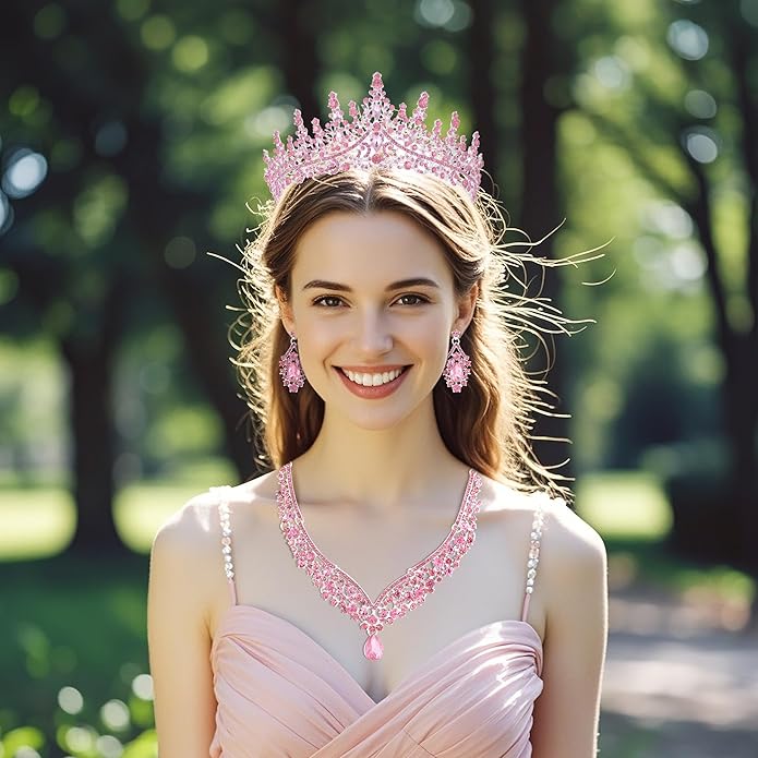 Kamirola Tiaras and Crowns for Women,Tiaras Earrings Necklace, Crystal Bridal Jewelry Set, Costume Party Halloween Prom Pageant Jewelry for Women (TR28)