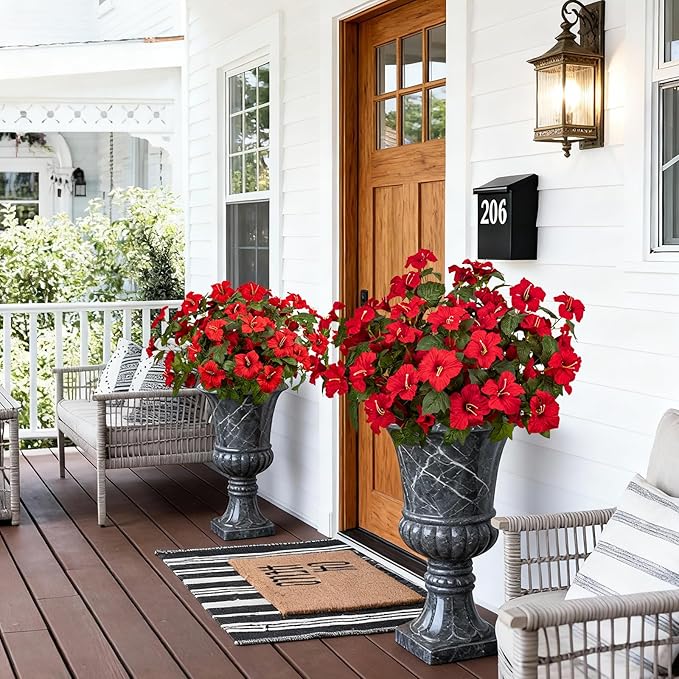 19 Inch Artificial Fake Flowers for Outdoor,4 Pcs Faux Silk Petunias Spring Flowers for Outside for Indoor Porch Planter Front Door Garden Patio Window Box Home Decor(Red)
