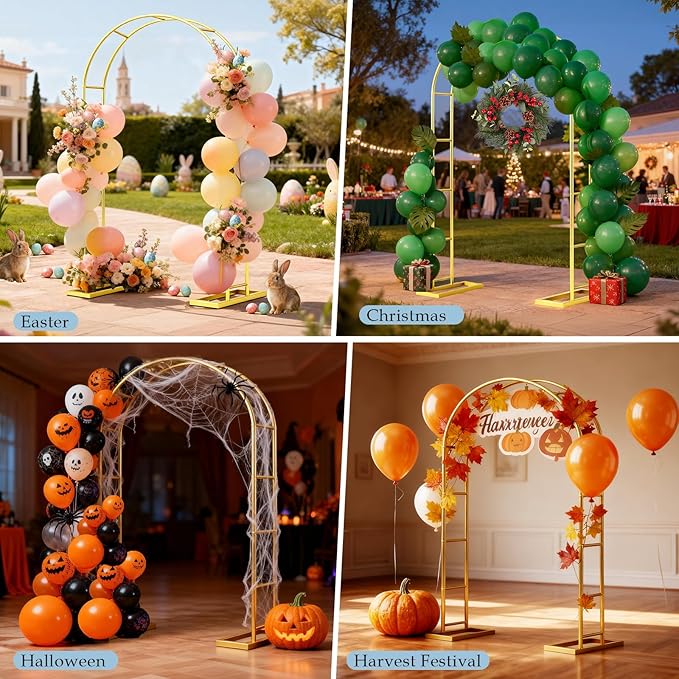 【Patent Applying】 DEVISEFUN 7.2FTx4.3FT Balloon Arch Stand,Metal Pergola Arbors,Garden Arbors and Arches Trellis for Climbing Plants Outdoor,Gold Wedding Arch for Party Decoration Wide Arbor