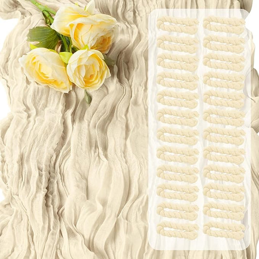 16Packs Beige Cheesecloth Table Runners – Boho Gauze Vintage Table Decor, 120 Inch Long Rustic Cheese Cloth Runner for Wedding, Bridal Shower, Birthday, Romantic Party 10Ft (Beige, 24" x 120"-16Packs)