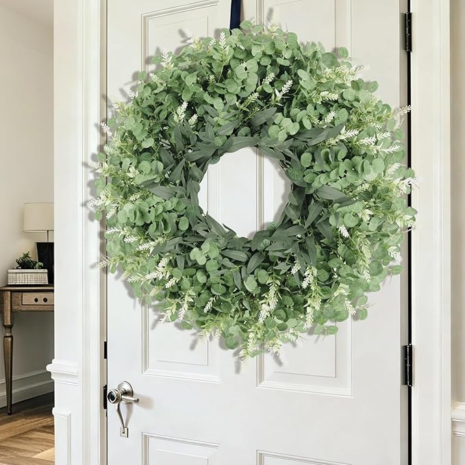 26 Inch Large Eucalyptus Wreath for Front Door, Porch, Window SpringWreaths Green Wreath Artificial Greenery Door Wreaths Decor for Outdoor Indoor Home Farmhouse Spring Summer Fall All Seasons