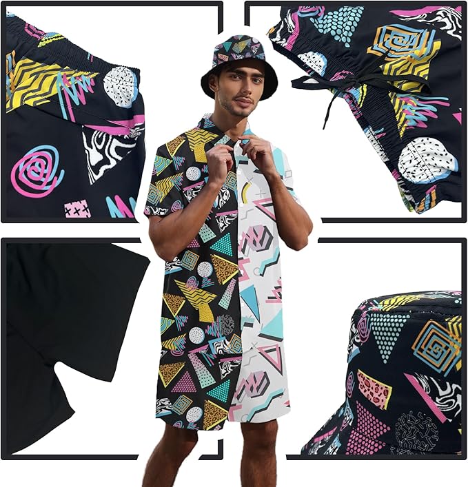 Men's Hawaiian Shirt and Shorts Set 2 Piece Beach Outfits with Bucket Hats for Beach Days and Summer Vibes