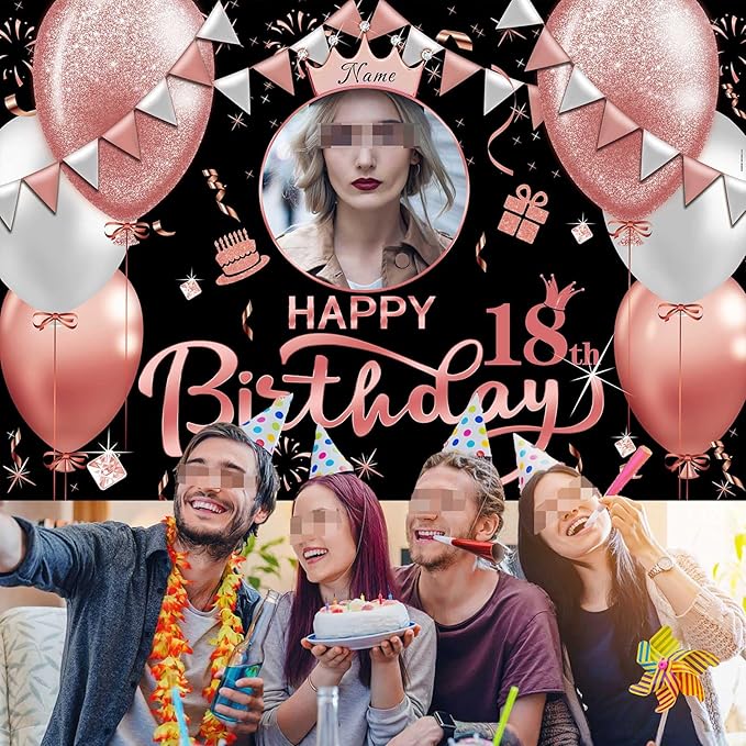 Custom Rose Gold Happy Birthday Banner Backdrop Large Happy Birthday Backgroud Party Indoor Outdoor Car Decoration Supplies for Girl Women (6x9ft)