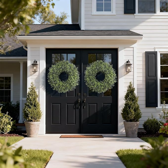 26" Large Artificial Rosemary Wreath for Front Door - UV Resistant Realistic Rosemary Plant, Fake Spring/Summer Greenery Wreath for Wall Window Farmhouse Fireplace Decor