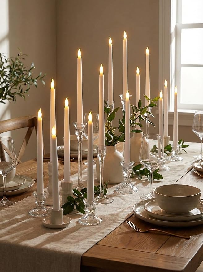 Retisee 30 Pcs 11 Inch Flameless Taper Candles LED Candles Bulk Battery Operated Taper Candle Flickering LED Candlesticks for Valentines Birthday Wedding Party Decor (Classic Style,White)