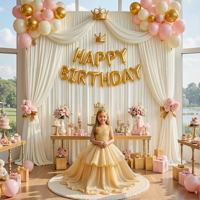 gogoparti 50ft x 12ft Ivory Wrinkle-Free Backdrop Curtain for Wedding Parties, Thick Polyester 10 Panels 5x12ft for Wedding Birthday Baby Shower Halloween Photography Party Background