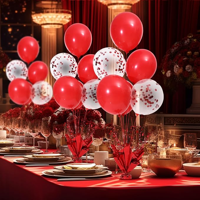 4 Set Red Balloon Centerpieces for Tables Red Balloons Stand Kit for Birthday Party Baby Shower Valentine's Day Wedding Prom Cake Graduation Retirement Table Top Decorations