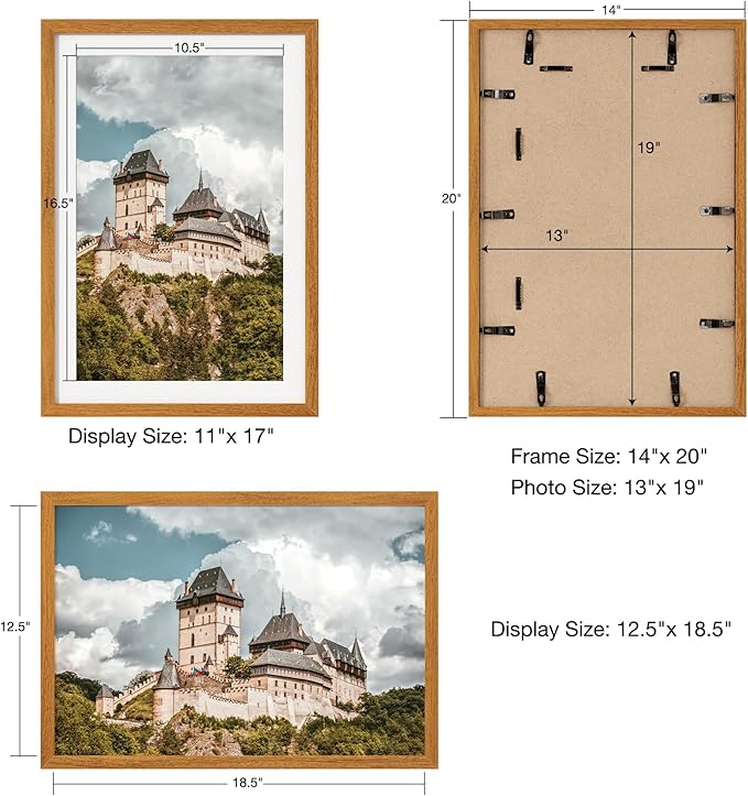 Axeman 13x19 Poster Frame - Solid Teak Wood 13x19 Picture Frame With Mat for 11x17, 13''x19'' Wood Frame, Tempered Glass Home Decor Hanging Frame, Natural Teak