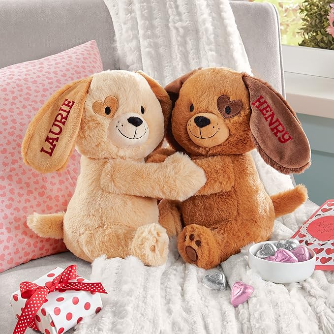 Let's Make Memories Personalized Hugging Plush Puppies - Valentines Day - for Couples or Kids - for Him - for Her - Amor - Te Amo - Puppy Love - Dog Stuffed Animal