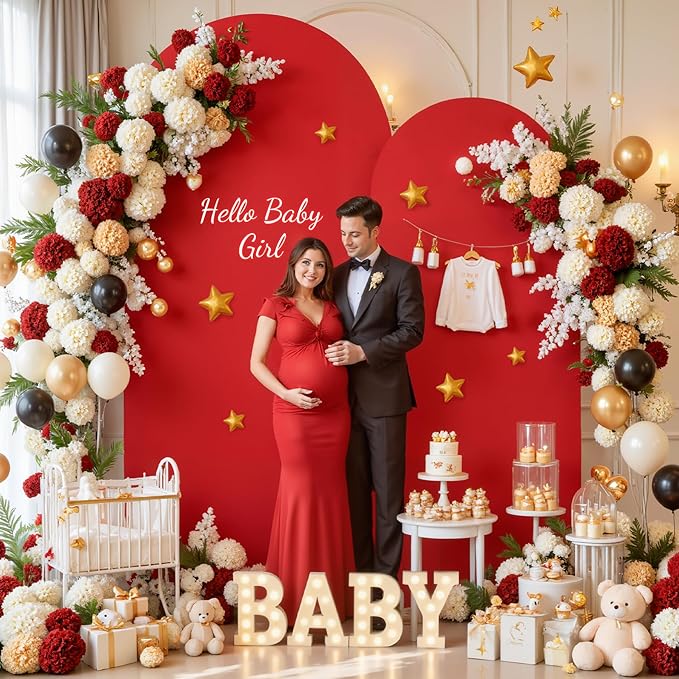 Black Red Photo Arch Backdrop Cover Set of 2 Spandex 7.2 and 6ft Arch Covers Stretchy Backdrop Birthday Party Arch Stand Covers for Baby Shower Wedding Retirement Banquet Background Decorations