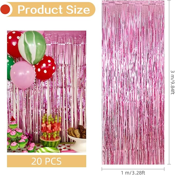 20 Pack Pink Foil Fringe Curtains 3.2ft x 9.8ft Foil Curtain Backdrop Metallic Tinsel Curtains Streamer Photo Booth Backdrop for Birthday Party Engagement Bachelorette Party Decorations