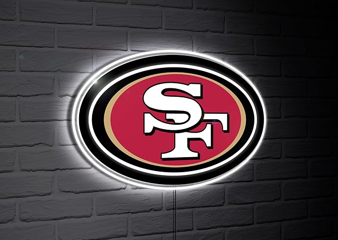 Team Sports America NFL San Francisco 49ers Ultra-Thin LED Light Wall Sign Décor | Officially Licensed | 23 Inch Mascot Logo Shaped Wall Sign | Made in USA