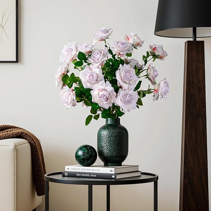 Artificial Flowers Spring Artificial Roses 23.2In Fake Roses Long Stem Artificial Flowers for Tall Vase Suitable for Wedding Party Decor Valentine's Day DIY Bouquet 20PCS White Purple Heart