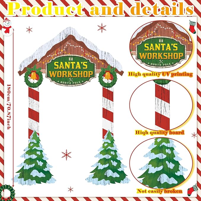 Teling 43.3 x 37.4 Inch Christmas Santa's Workshop Backdrop Decoration Large Christmas Photo Booth Props Photography Background Xmas Family Holiday Party Decoration