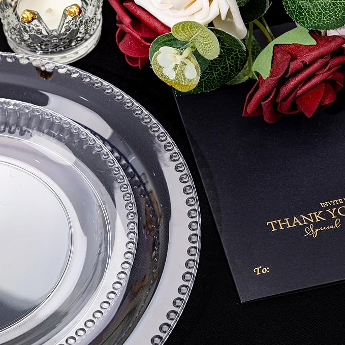 Rubtlamp 60Pcs Clear Plastic Plates, Clear Disposable Plates With Beaded, Heavyduty Plates Include 30 Dessert Platos, 30 Dinner Platos for Wedding Party