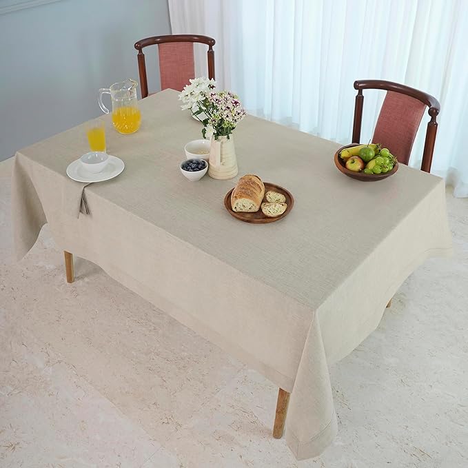 D'Moksha Homes Natural Tablecloth 60 x 108 Inch - 100% Pure Linen Rectangular Tablecloth - Machine Washable Table Cloth for Valentines, Spring, Easter