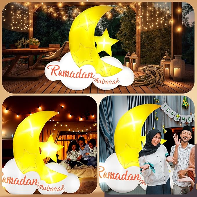 VIHOSE 5.5 ft Ramadan Mubarak Inflatable Holiday Outdoor Decorations and Holy Celebration Decor Blow Islamic Eid Decor Inflatable Muslim with LED Lights Celebrate Fasting Introspection and Prayer