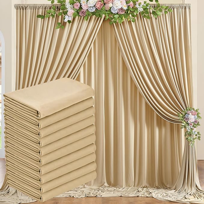 50 ft x 10 ft Wrinkle Free Champagne Backdrop Curtain for Parties, 10 Panels 10ft Polyester Champagne Photo Backdrop Drapes for Graduation Birthday Wedding Party Stage Curtains