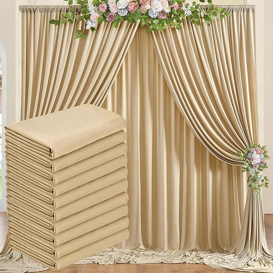 50 ft x 10 ft Wrinkle Free Champagne Backdrop Curtain for Parties, 10 Panels 10ft Polyester Champagne Photo Backdrop Drapes for Graduation Birthday Wedding Party Stage Curtains