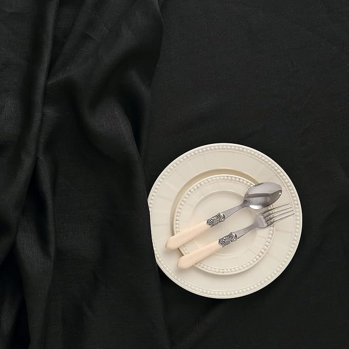 Solino Home Linen Black Tablecloth 60 x 108 Inch - 100% Pure Linen Rectangular Tablecloth - Machine Washable Table Cloth for Winter, Easter - Fete