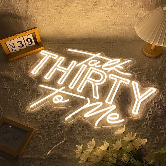 Talk Thirty To Me Neon Signs for Wall Decor,23.7 Inch Happy Birthday Neon Signs for Bedroom Wall with Dimmable Switch for Any Age Children's Room,Party,Christmas,Wedding Decoration,SIGNVIA