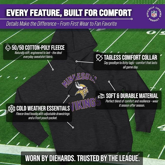 Team Fan Apparel NFL Adult Gameday Hooded Sweatshirt - Poly Fleece Cotton Blend - Stay Warm and Represent Your Team in Style