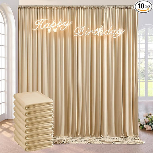 50ft x 10ft Wrinkle Free Beige Backdrop Curtains for Parties Weddings, 10 Panels 5×10ft Soft Silk Polyester Photo Backdrop Drapes for Birthday Baby Shower Baptism Photo Photography Background Cloth
