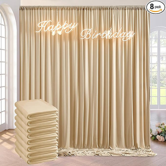 40ft x 10ft Wrinkle Free Beige Backdrop Curtains for Parties Weddings, 8 Panels 5×10ft Soft Silk Polyester Photo Backdrop Drapes for Birthday Baby Shower Baptism Photo Photography Background Cloth