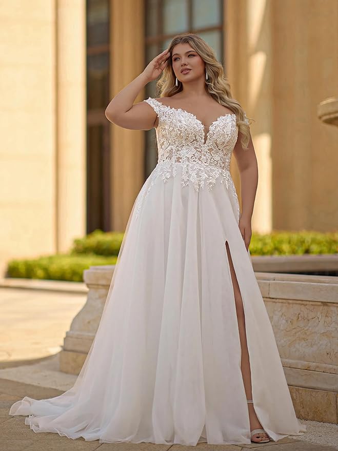 Plus Size Wedding Dresses for Bride Long Sleeve Wedding Bridal Gowns with Lace Appliques Off Shoulder Bride Dress