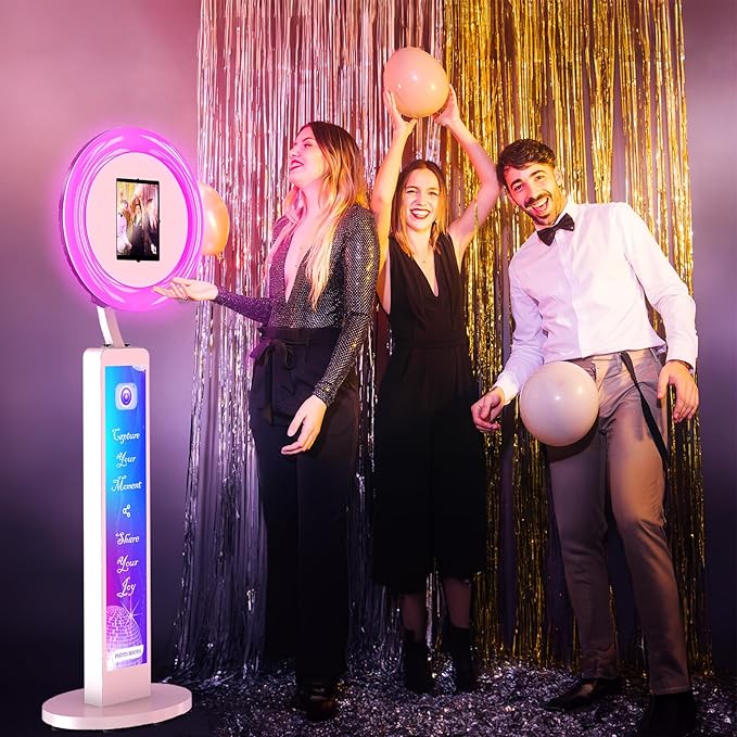 JIYANG Photo Booth Machine Compatible with Any Ipad,ChackTok PhotoBooth VIP Member,Free Custom Logo,Software APP Control Ring Light,Perfect for Wedding,Parties and Birthday(White)