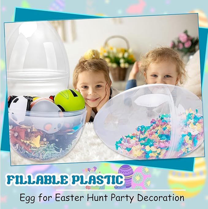 4 Pcs 14 Inch Jumbo Clear Easter Eggs Fillable Transparent Easter Egg Plastic Fillable Eggs for Easter Basket Stuffers Party Favor
