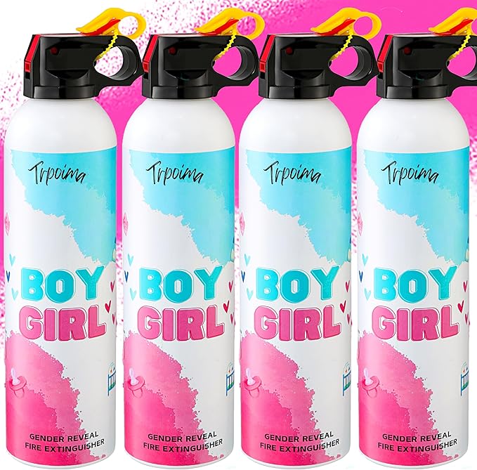 Gender Reveal Fire Extinguisher Set for Newborn Baby, 4Pcs Pink Gender Reveal Smoke Bombs, 100% Biodegradable Color Blaster for Cool Gender Reveal Ideas, Confetti Power Cannon Shooter Party Supplies