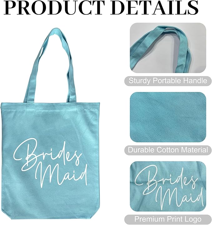 LADY & HOME 6pcs Bachelorette Party Tote Bag, Bride Bridesmaid Cotton Tote Bag for Wedding Gifts